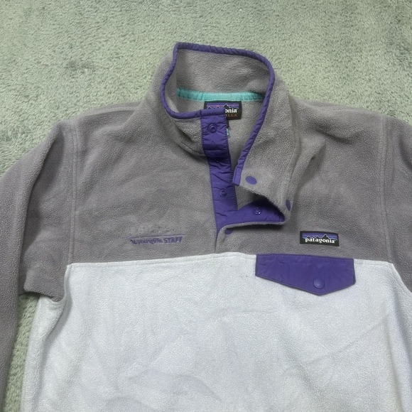 Patagonia Sweater Women M Gray Purple Pullover Synchilla Snap-T Fleece YOUNGLIFE - Picture 3 of 10